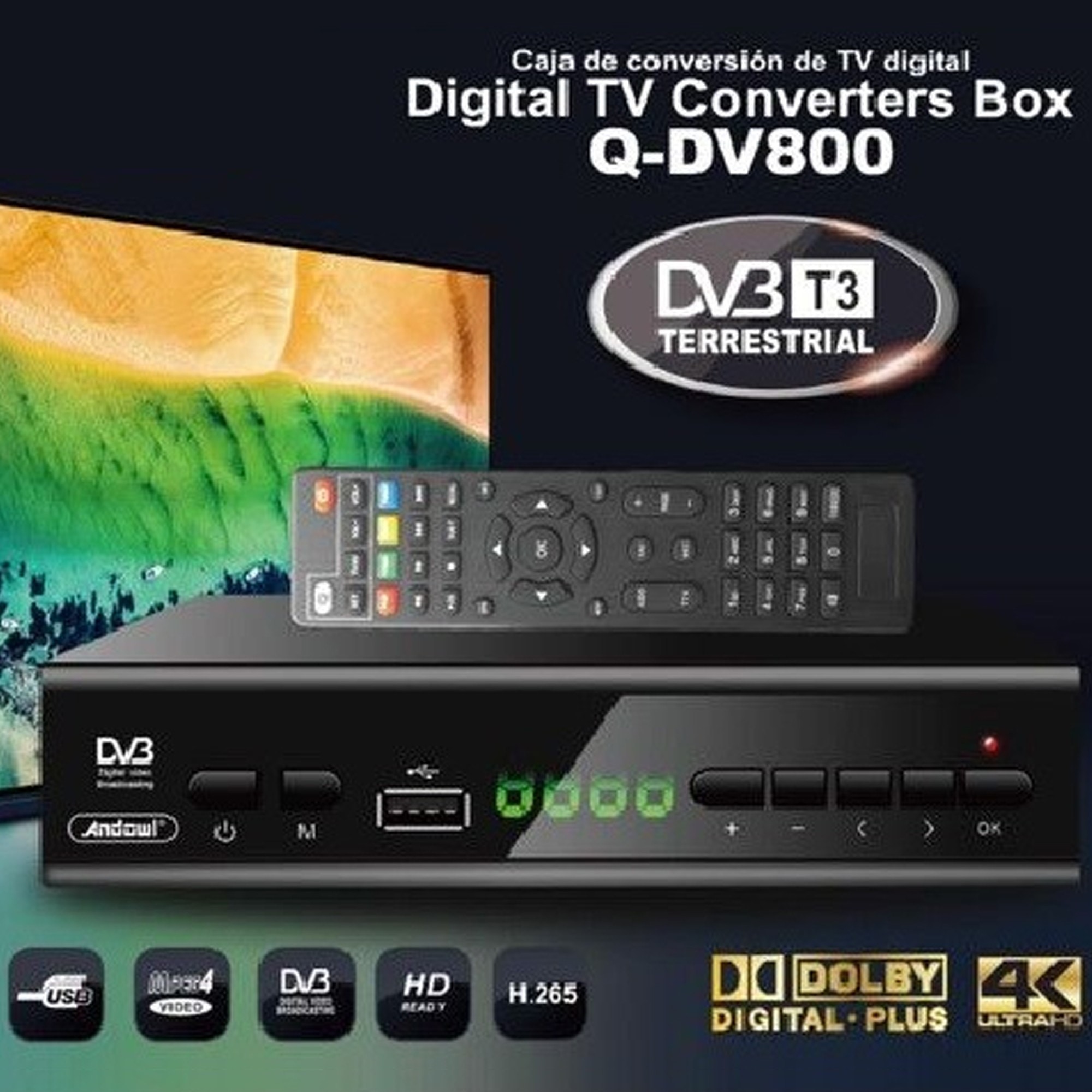 Decoder DVB-T2 H.265 HEVC 10 Bit Con PVR, WiFi USB E Telecomando Universale – Full HD 1080p, Scocca In Alluminio