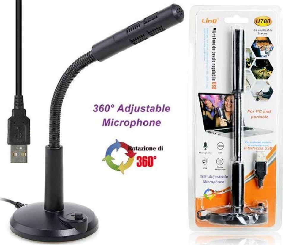 Microfono A Condensatore USB Per PC – Cardioide, Plug & Play, Con Treppiede E Cavo Intrecciato